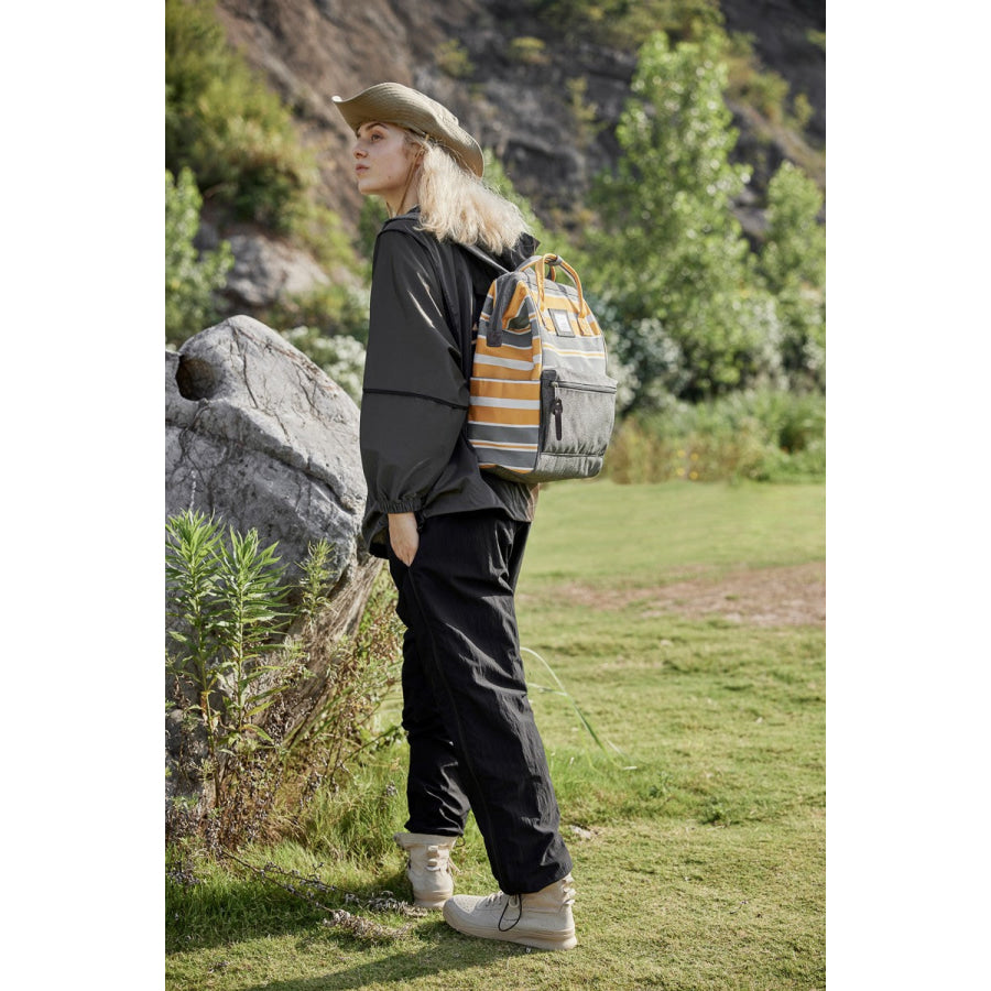 Himawari Striped Waterproof Nylon Backpack Bag with Side Pockets Apparel and Accessories