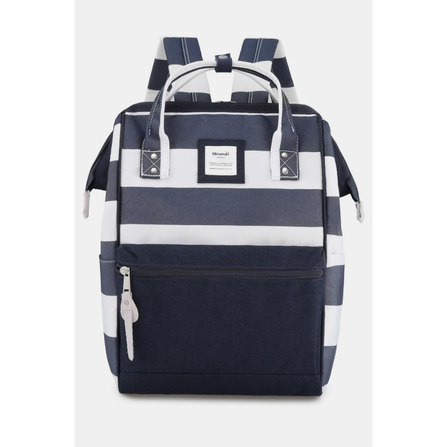 Himawari Striped Waterproof Nylon Backpack Bag with Side Pockets Navy / One Size Apparel and Accessories