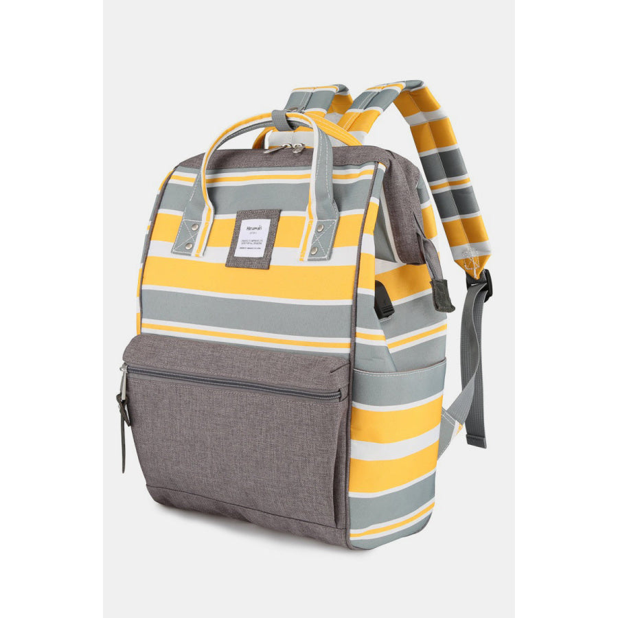 Himawari Striped Waterproof Nylon Backpack Bag with Side Pockets Yellow / One Size Apparel and Accessories