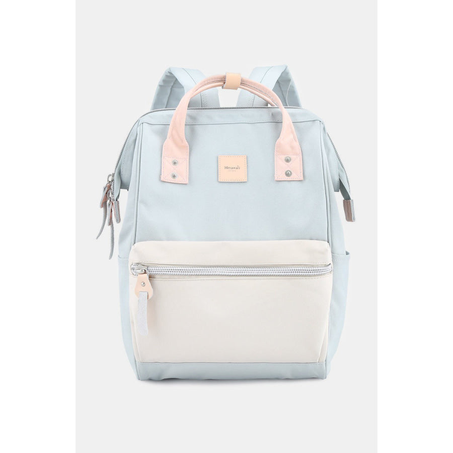 Himawari Water Resistant Canvas Backpack Bag with Side Pockets Cream/Blue / One Size Apparel and Accessories