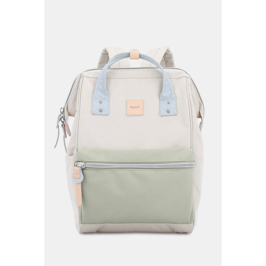 Himawari Water Resistant Canvas Backpack Bag with Side Pockets Cream/Green / One Size Apparel and Accessories