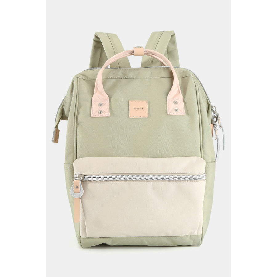 Himawari Water Resistant Canvas Backpack Bag with Side Pockets Cream/L.Green / One Size Apparel and Accessories