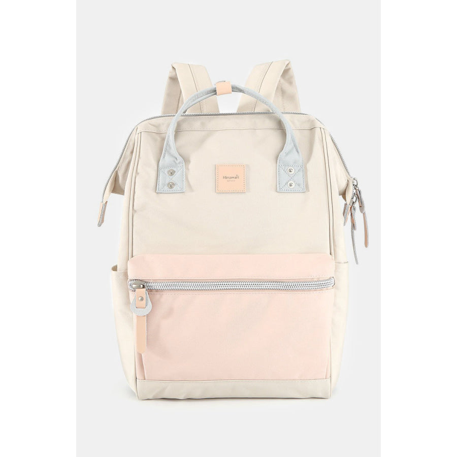 Himawari Water Resistant Canvas Backpack Bag with Side Pockets Cream/L.Pink / One Size Apparel and Accessories