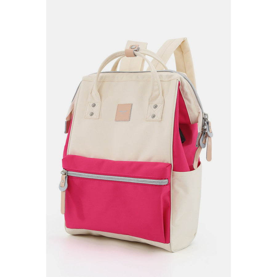 Himawari Water Resistant Canvas Backpack Bag with Side Pockets Magenta/Cream / One Size Apparel and Accessories