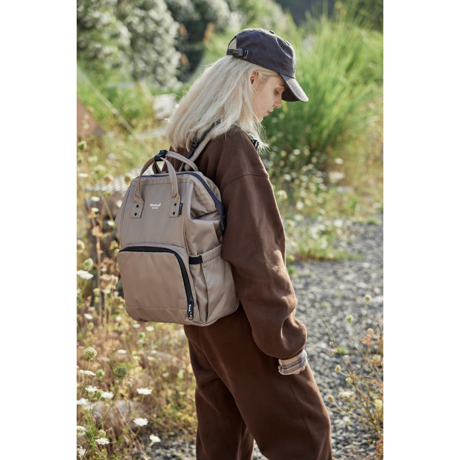 Himawari Waterproof and Anti-Theft Nylon Backpack Bag Khaki / One Size Apparel and Accessories