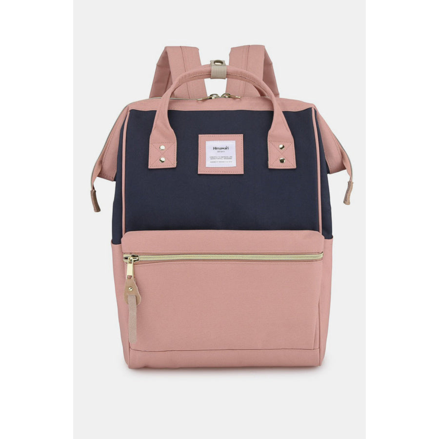 Himawari Waterproof Canvas Backpack Bag with Side Pockets B-Pink/Navy / One Size Apparel and Accessories