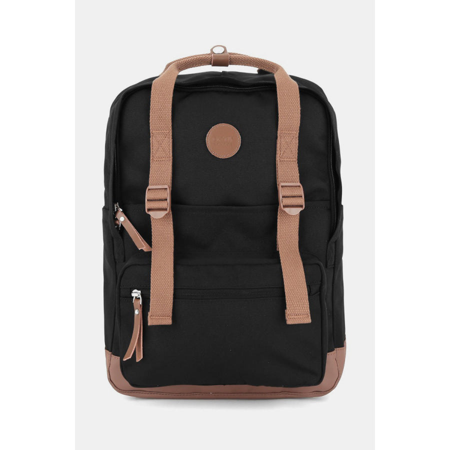 Himawari Waterproof Canvas Backpack Bag with Side Pockets Black/Brown / One Size Apparel and Accessories