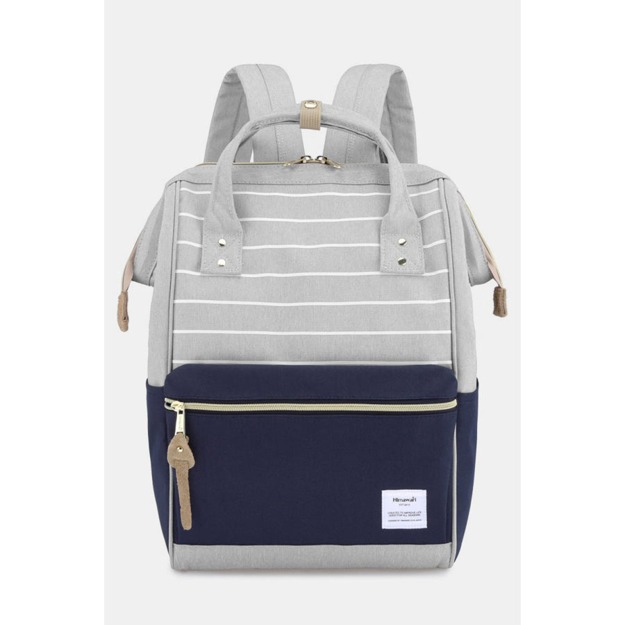 Himawari Waterproof Canvas Backpack Bag with Side Pockets Grey/Navy/Stripe / One Size Apparel and Accessories