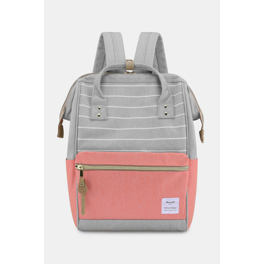 Himawari Waterproof Canvas Backpack Bag with Side Pockets Grey/Pink/Stripe / One Size Apparel and Accessories