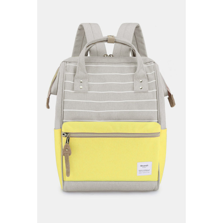 Himawari Waterproof Canvas Backpack Bag with Side Pockets Grey/Yellow/Stripe / One Size Apparel and Accessories