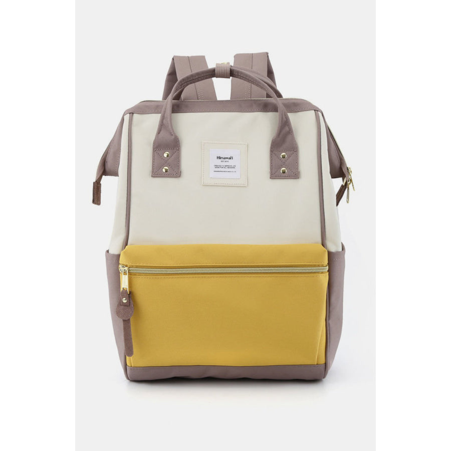 Himawari Waterproof Canvas Backpack Bag with Side Pockets White/Lemon/Taupe / One Size Apparel and Accessories