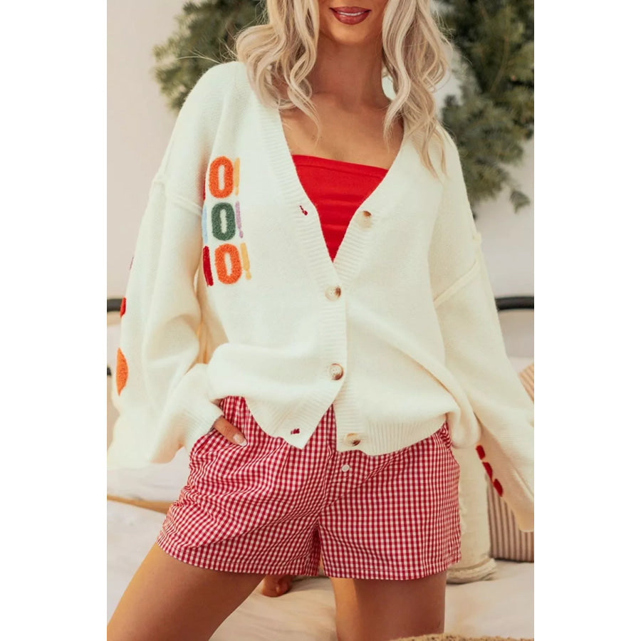 ’HO HO HO’ Button Up Knit Cardigan Cream / S Apparel and Accessories