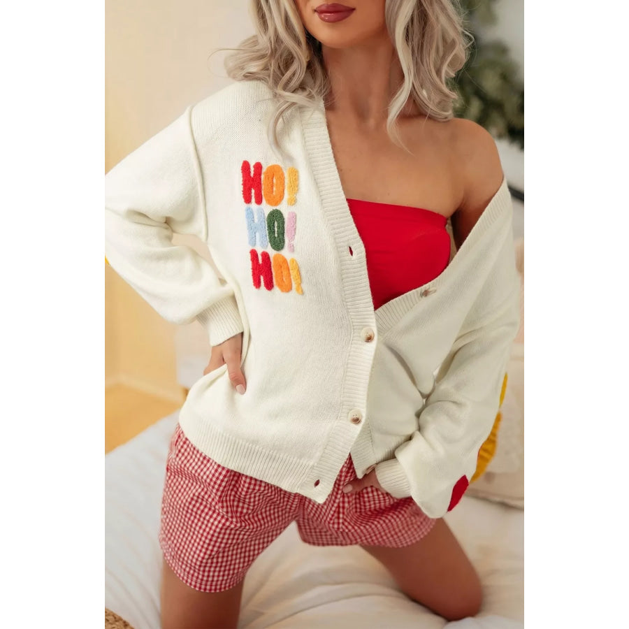 ’HO HO HO’ Button Up Knit Cardigan Cream / S Apparel and Accessories