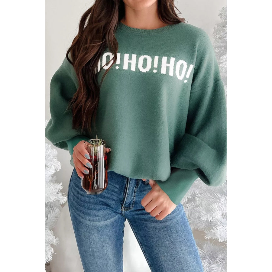 ’HO! HO! HO!’ Graphic Long Sleeve Sweater Air Force Blue / S Apparel and Accessories