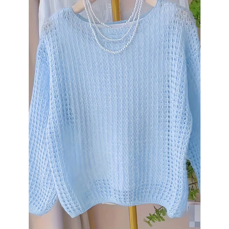 Hollow-Out Breathable Knit Cover Up Top Azure Blue / S Apparel and Accessories