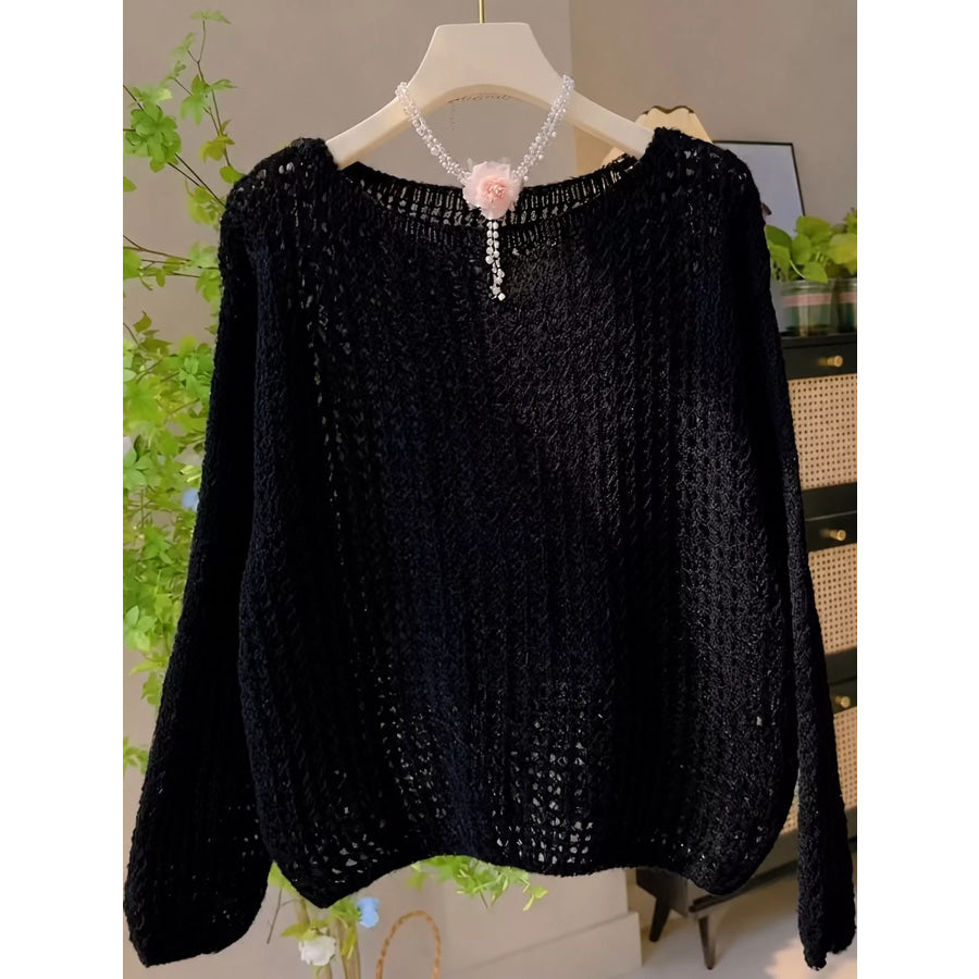 Hollow-Out Breathable Knit Cover Up Top Black / S Apparel and Accessories