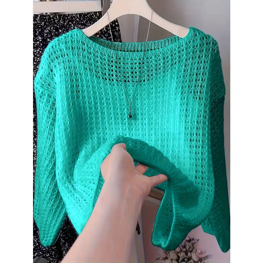 Hollow-Out Breathable Knit Cover Up Top Green / S Apparel and Accessories