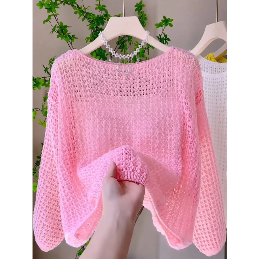 Hollow-Out Breathable Knit Cover Up Top Pink / S Apparel and Accessories