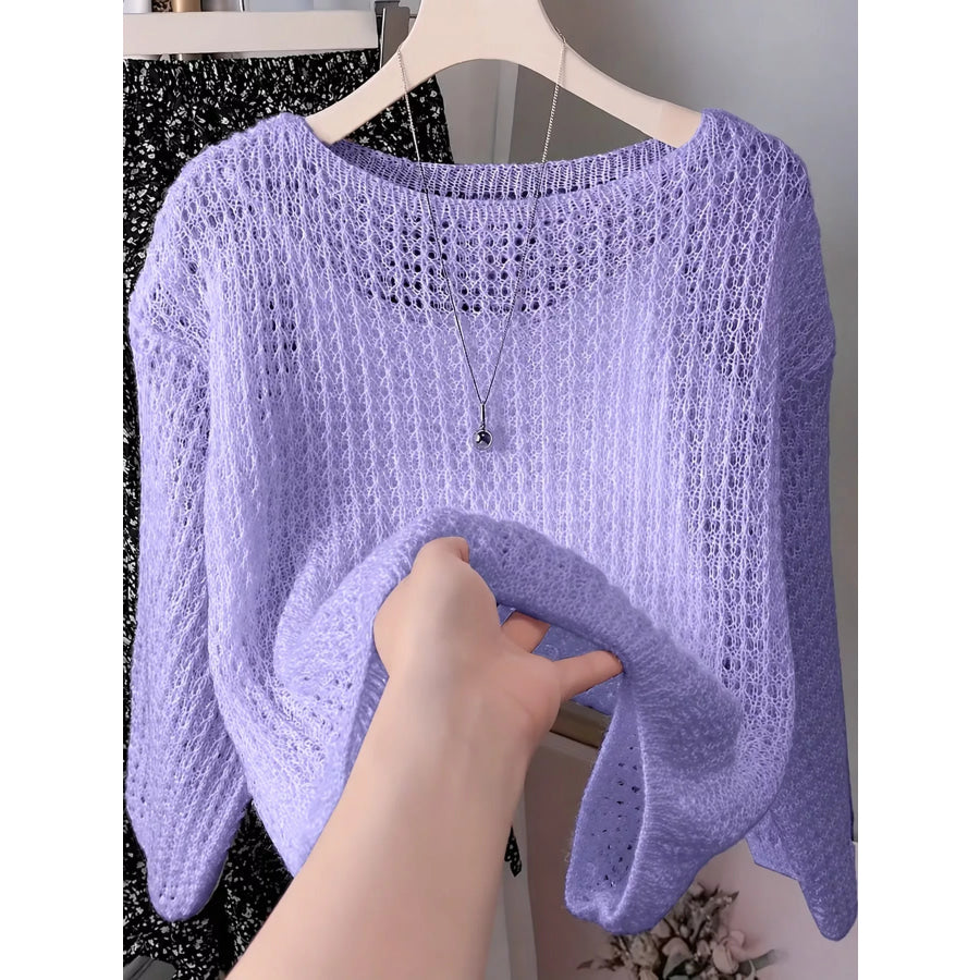 Hollow-Out Breathable Knit Cover Up Top Purple / S Apparel and Accessories