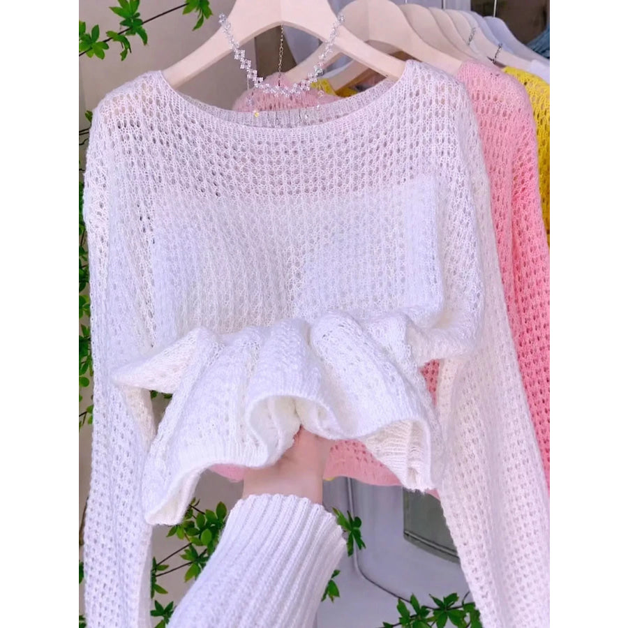 Hollow-Out Breathable Knit Cover Up Top White / S Apparel and Accessories