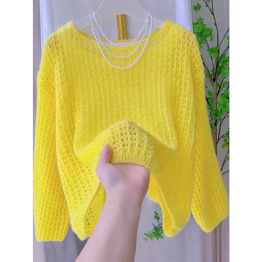 Hollow-Out Breathable Knit Cover Up Top Yellow / S Apparel and Accessories