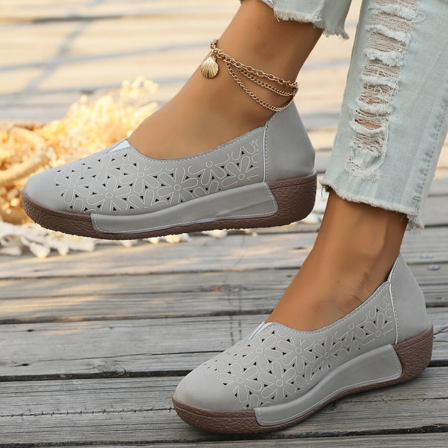 Hollow-Out Casual Loafers Grey / 36 Apparel and Accessories