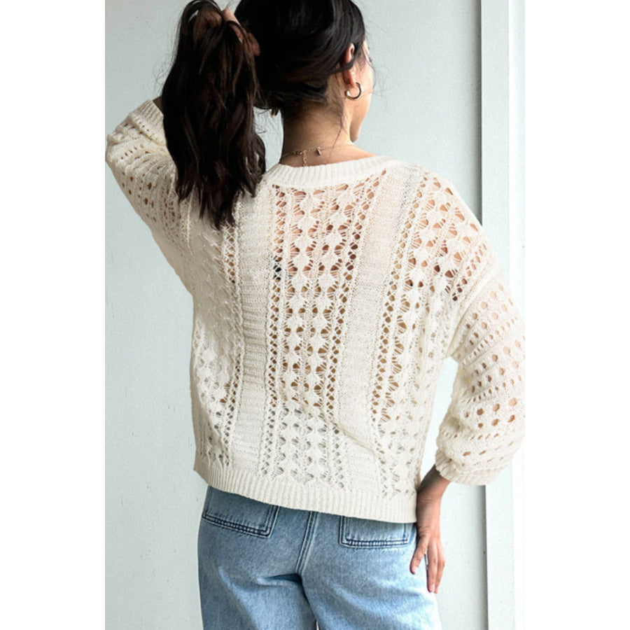 Hollow Out Drop Shoulder Sweater Beige / S Apparel and Accessories