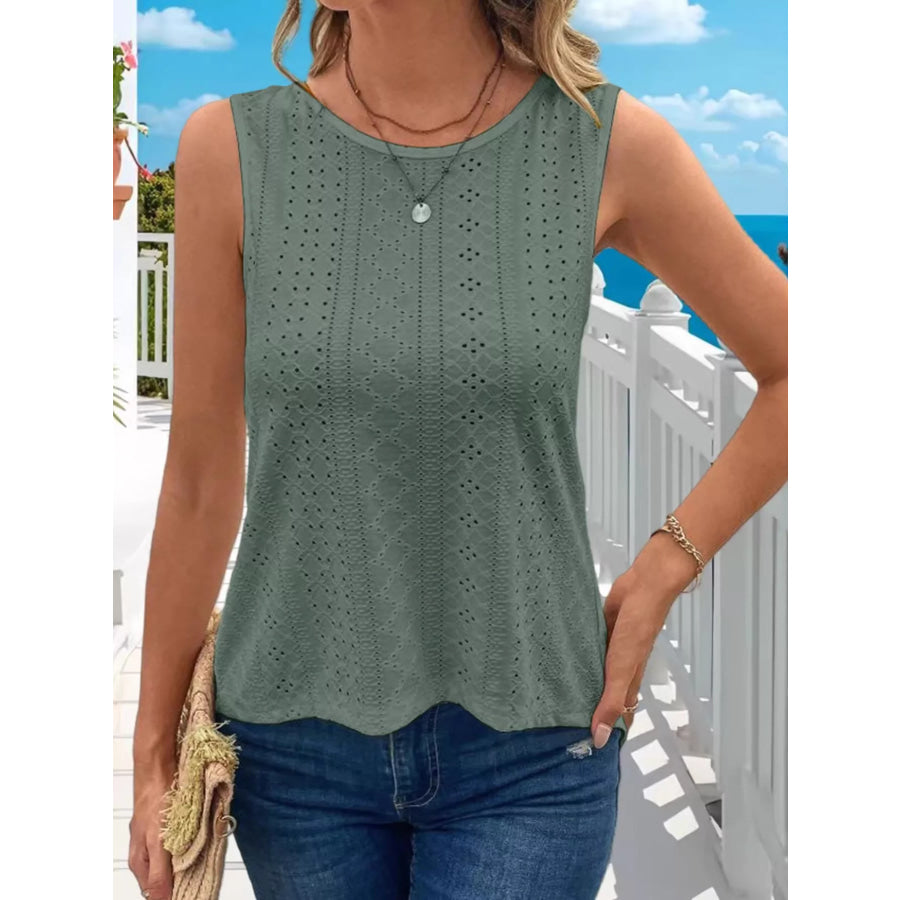 Hollow-Out Knit Tank Top Army Green / S Apparel and Accessories