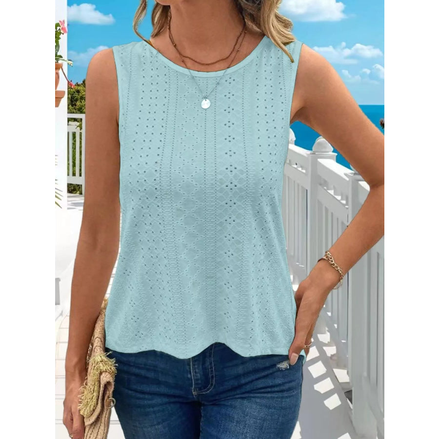 Hollow-Out Knit Tank Top Sky Blue / S Apparel and Accessories