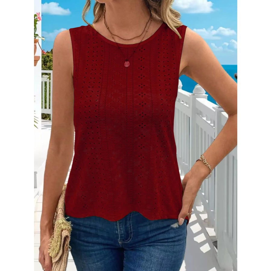 Hollow-Out Knit Tank Top Wine Red / S Apparel and Accessories