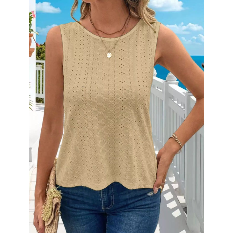 Hollow-Out Knit Tank Top Yellow / S Apparel and Accessories