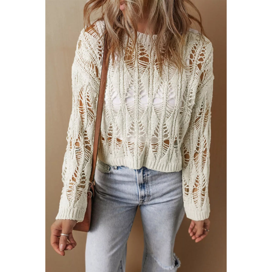 Hollow Out Long Sleeve Knit Cover Up Apparel and Accessories