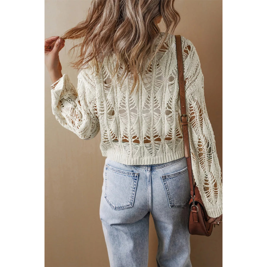 Hollow Out Long Sleeve Knit Cover Up Apparel and Accessories