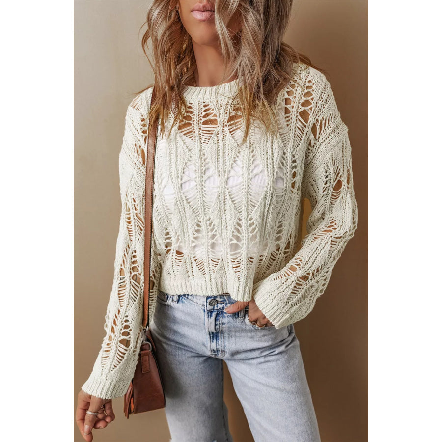 Hollow Out Long Sleeve Knit Cover Up White / S Apparel and Accessories