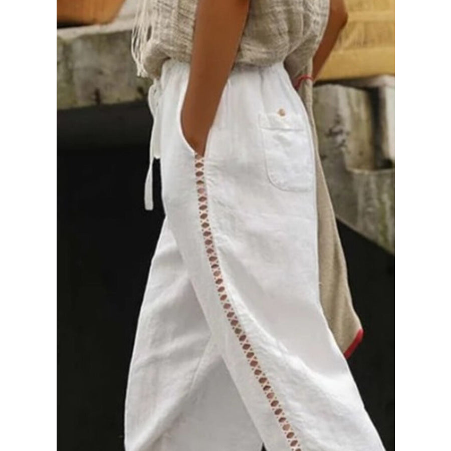 Hollow Out Trim Cropped Pants Apparel and Accessories