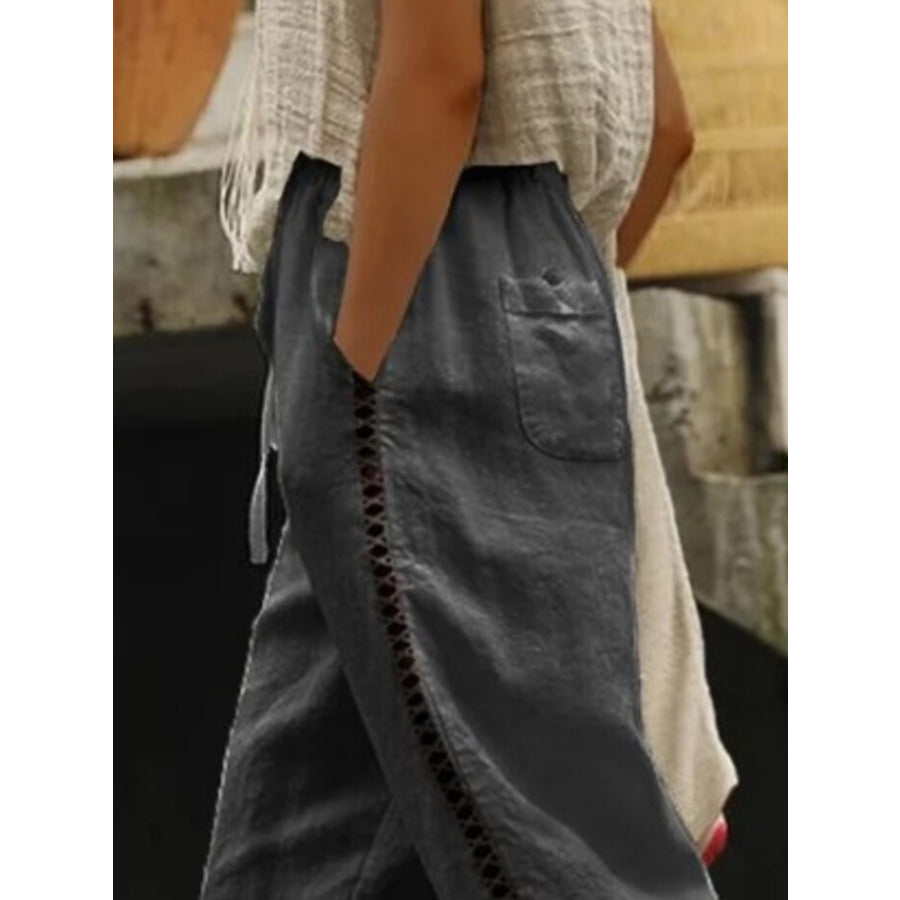 Hollow Out Trim Cropped Pants Apparel and Accessories