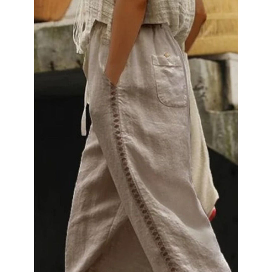 Hollow Out Trim Cropped Pants Apparel and Accessories