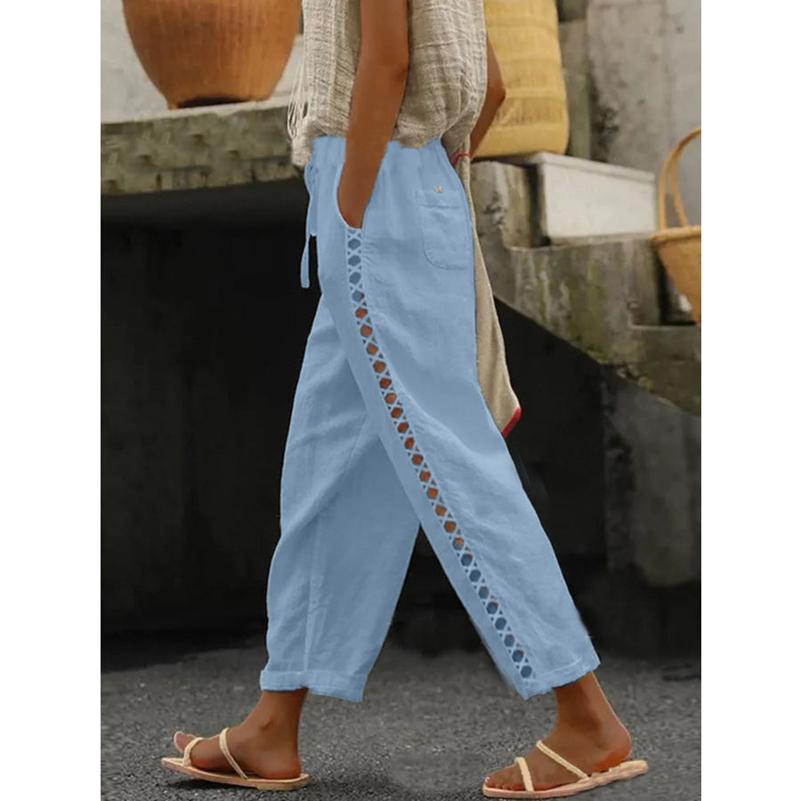 Hollow Out Trim Cropped Pants Black / S Apparel and Accessories