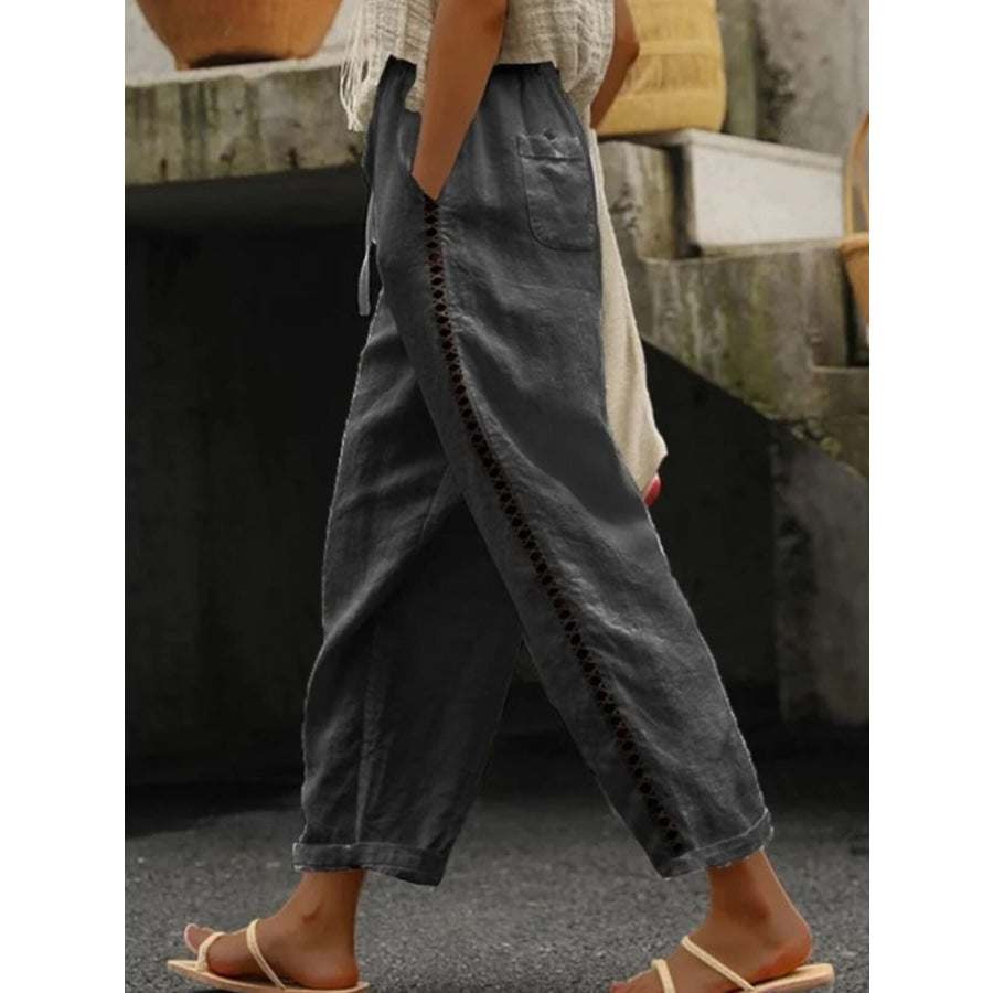 Hollow Out Trim Cropped Pants Dark Gray / S Apparel and Accessories