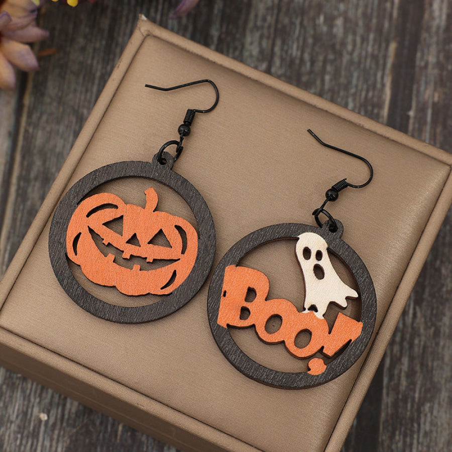 Hollow Pumpkin &amp; Letter Wooden Earrings Orange / One Size Apparel and Accessories