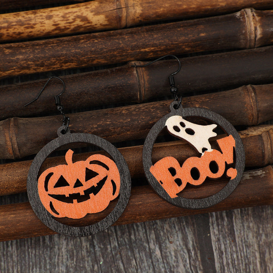 Hollow Pumpkin &amp; Letter Wooden Earrings Orange / One Size Apparel and Accessories