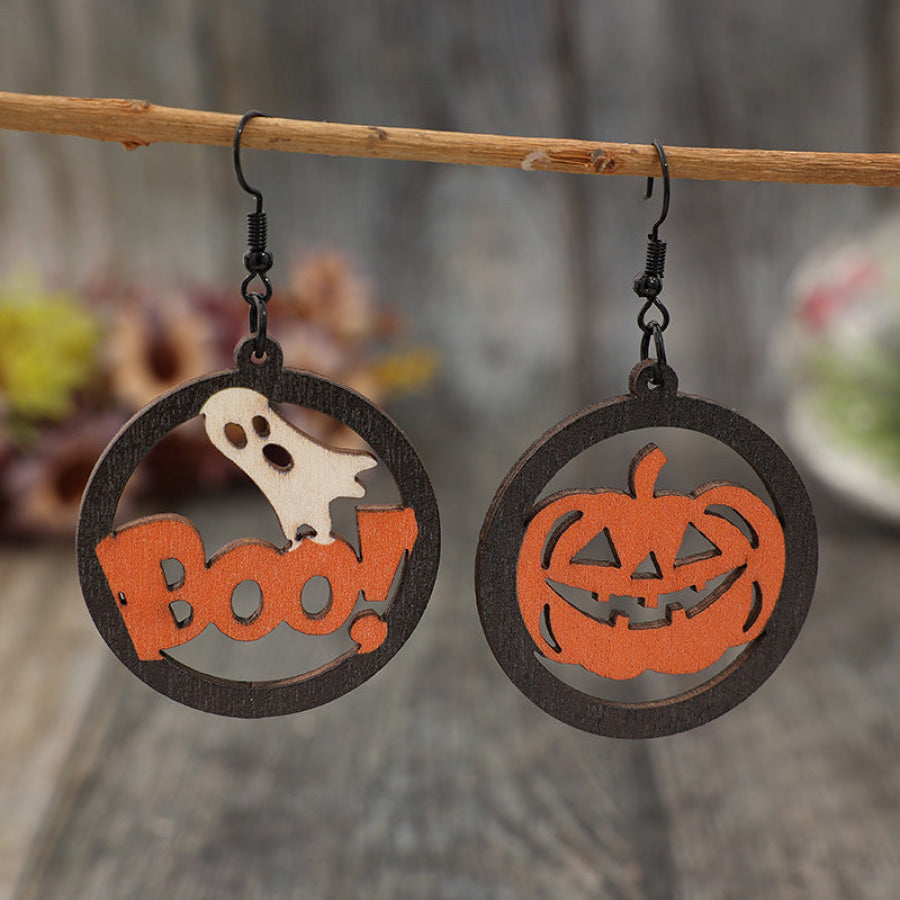 Hollow Pumpkin &amp; Letter Wooden Earrings Orange / One Size Apparel and Accessories