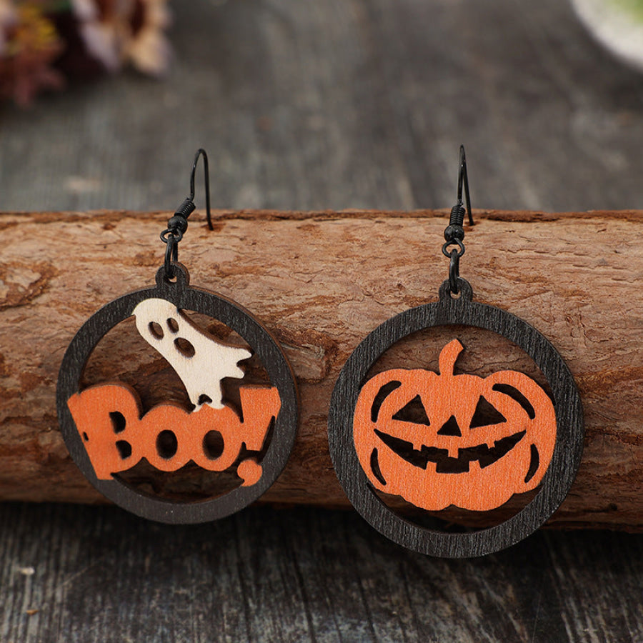 Hollow Pumpkin &amp; Letter Wooden Earrings Orange / One Size Apparel and Accessories