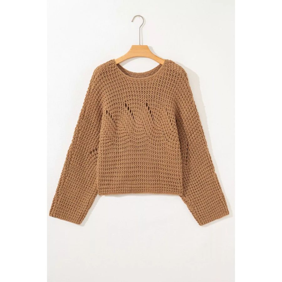 Hollowed Detail Wide Sleeve Loose Pullover Sweater Apparel and Accessories