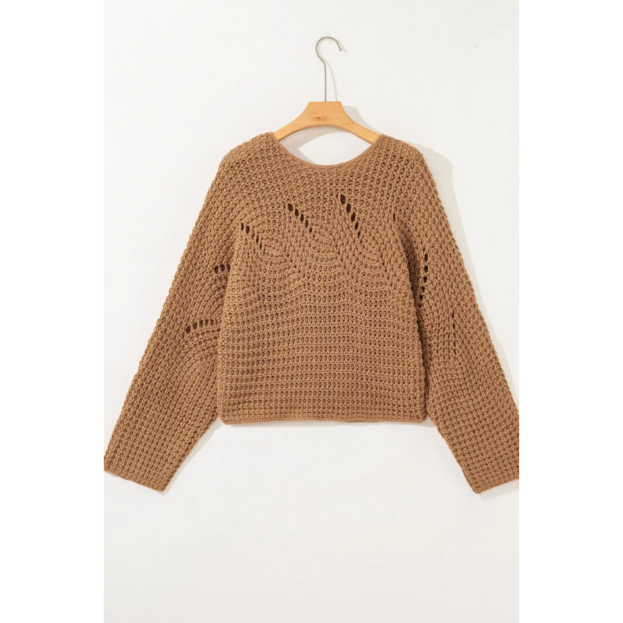 Hollowed Detail Wide Sleeve Loose Pullover Sweater Apparel and Accessories