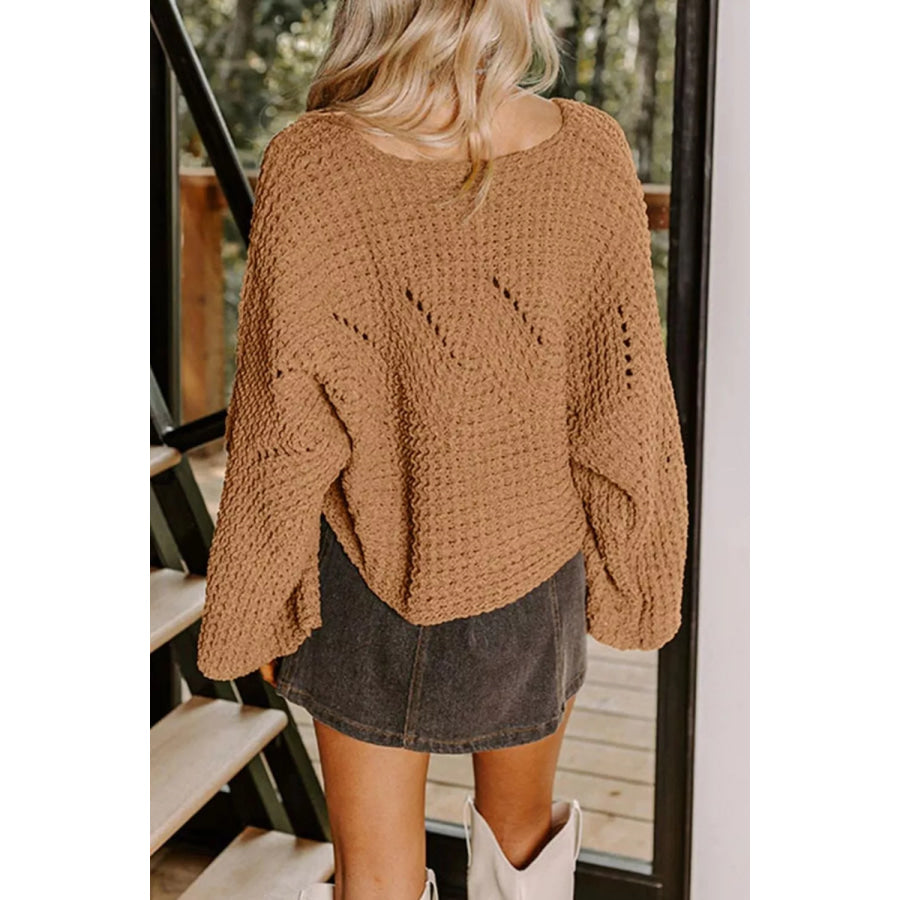 Hollowed Detail Wide Sleeve Loose Pullover Sweater Apparel and Accessories