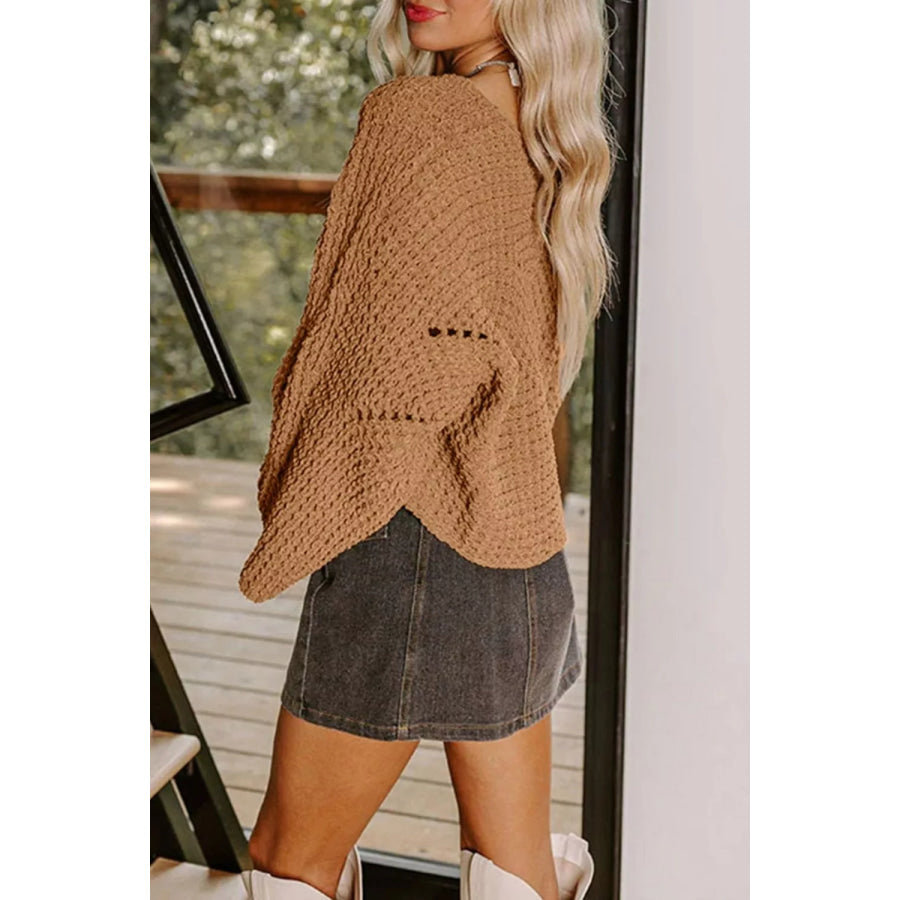 Hollowed Detail Wide Sleeve Loose Pullover Sweater Apparel and Accessories