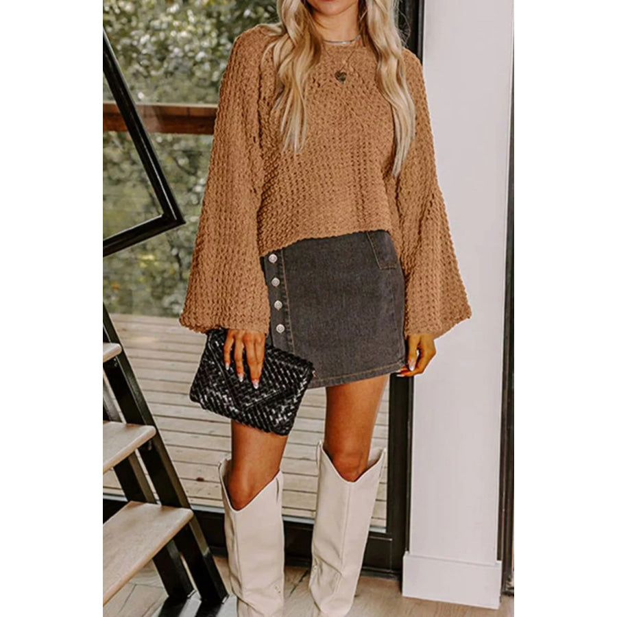 Hollowed Detail Wide Sleeve Loose Pullover Sweater Apparel and Accessories