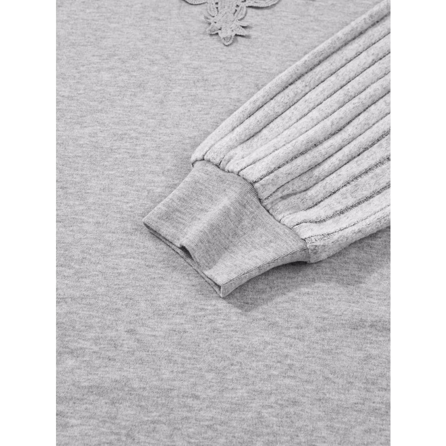 Hollowed Lace Ribbed Knit Long Sleeve Patchwork Top Apparel and Accessories