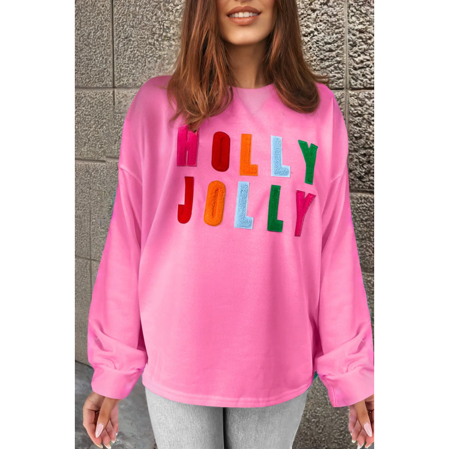 HOLLY JOLLY Round Neck Long Sleeve Top Pink / M Apparel and Accessories